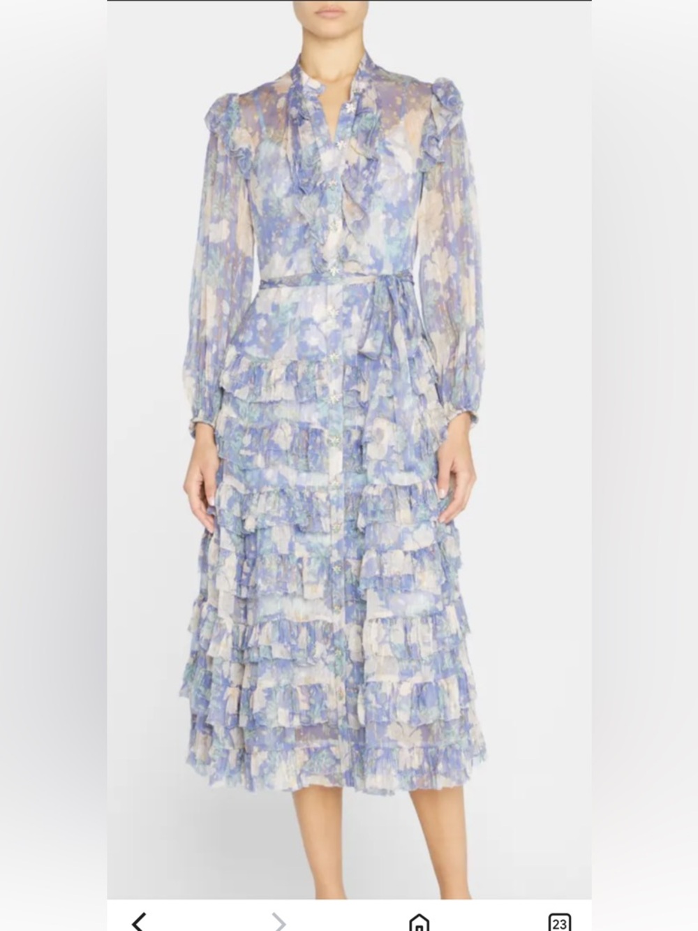 Zimmermann Lavender Floral Tiered Ruffle Midi Dress size 4